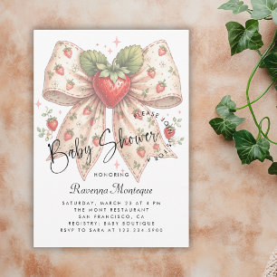 Strawberry Bow Coquette Modern Baby Shower Invitation