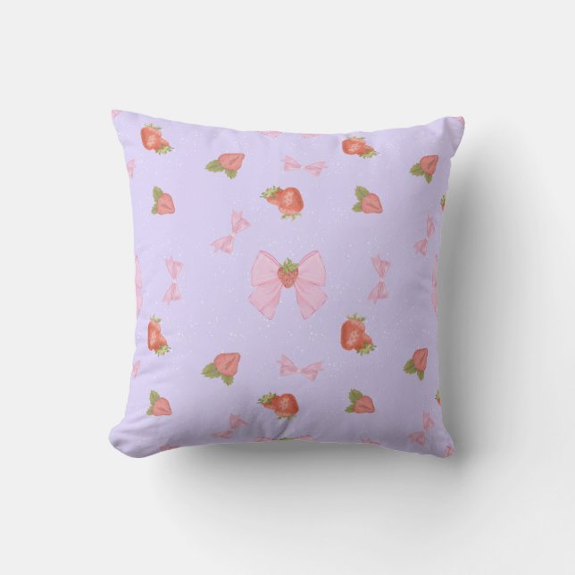 Strawberry Bow Throw Pillow (Front)
