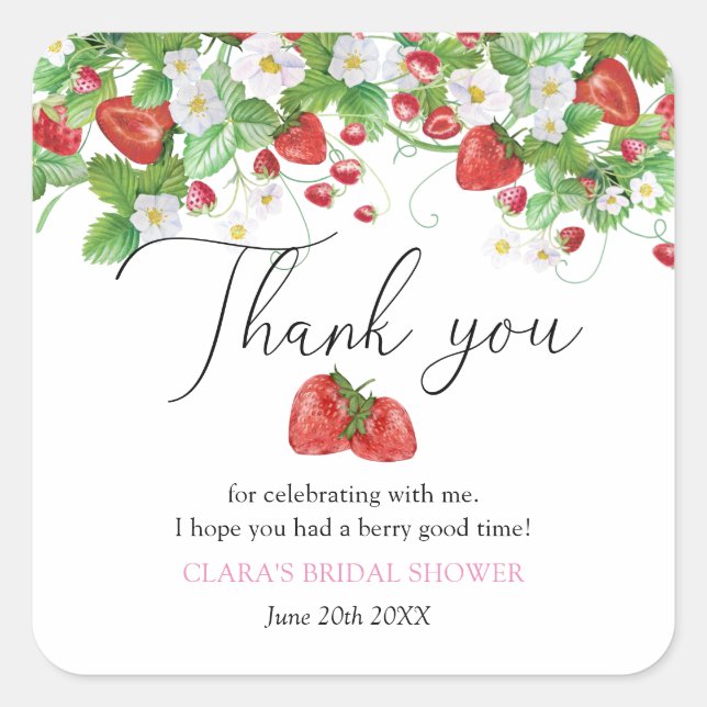 Strawberry Bridal Shower Square Sticker (Front)