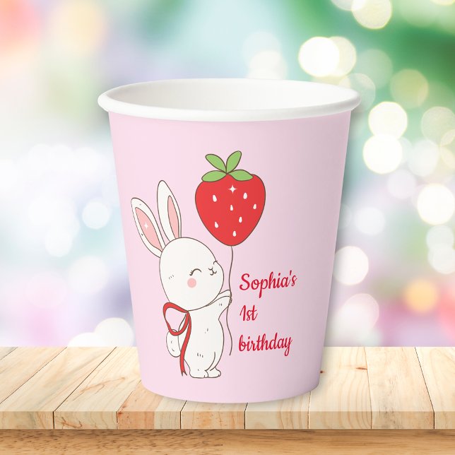 Strawberry Bunny Birthday Pink Paper Cups (Creator Uploaded)