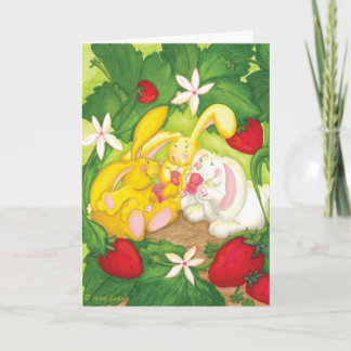 Strawberry Bunny Tea / Birthday Greeting Card