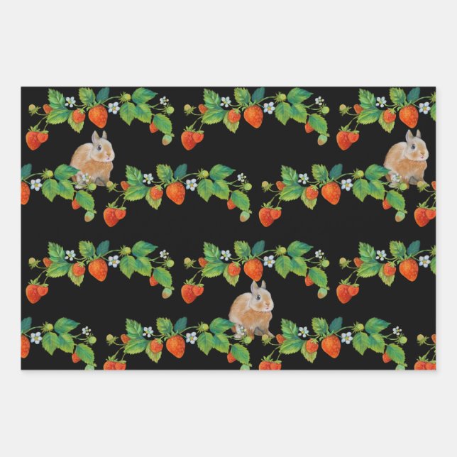 Strawberry Bunny Wrapping Paper (Front)