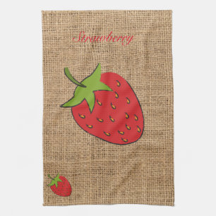 Strawberry Burlap print Kitchen Towel