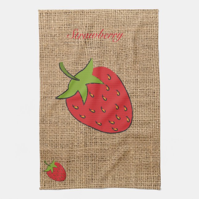 Strawberry Burlap print Kitchen Towel (Vertical)