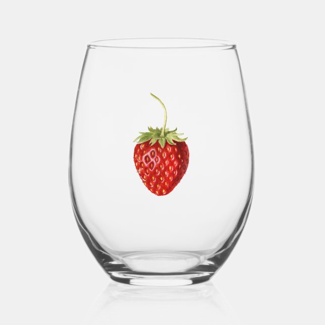 Strawberry (by Louis C.C. Krieger)  Stemless Wine Glass (Front)