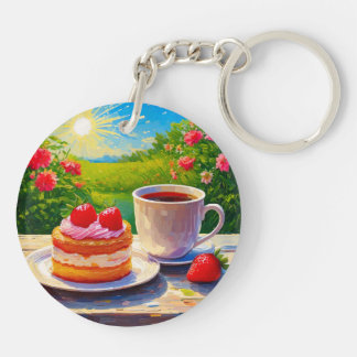 Strawberry Cake and Coffee Delight Keychain