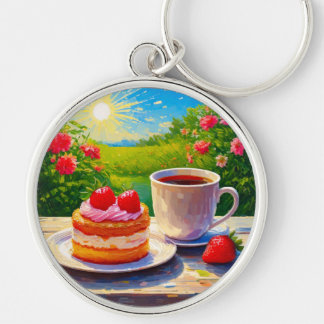 Strawberry Cake and Coffee Delight Keychain