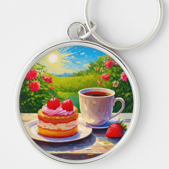 Strawberry Cake and Coffee Delight Keychain (Front)