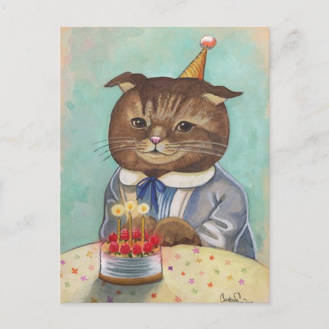 Strawberry Cake Birthday Kitty Postcard (Front)