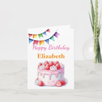 Strawberry Cake Customizable Name & Text Birthday
