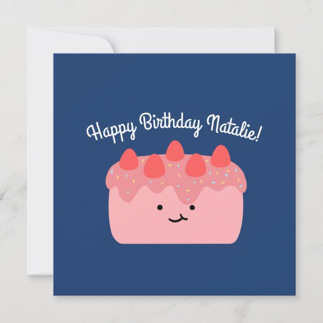 Strawberry Cake | Happy Birthday Greeting Flat Card (Front)