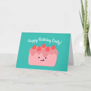 Strawberry Cake Happy Birthday Greeting Folded Card