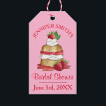 Strawberry Cake Shortcake Bridal Shower Birthday Gift Tags<br><div class="desc">Design features an original marker illustration of a classic strawberry short cake dessert. A popular summertime treat in both the US and the UK, this dish features a sweet shortcake biscuit topped with juicy strawberries and whipped cream, with a whole strawberry and fresh mint leaves on the top. Ideal for...</div>