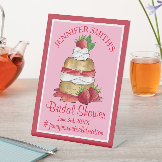 Strawberry Cake Shortcake Bridal Shower Birthday Pedestal Sign (In SItu)