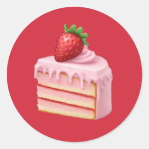 Strawberry Cake Slice Emoji – Sweet Dessert Art Classic Round Sticker