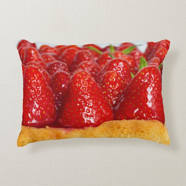 Strawberry cake with mint macro closeup decorative pillow (Front)