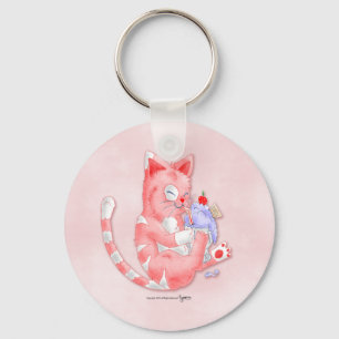 Strawberry Cat Drinking Malt Keychain