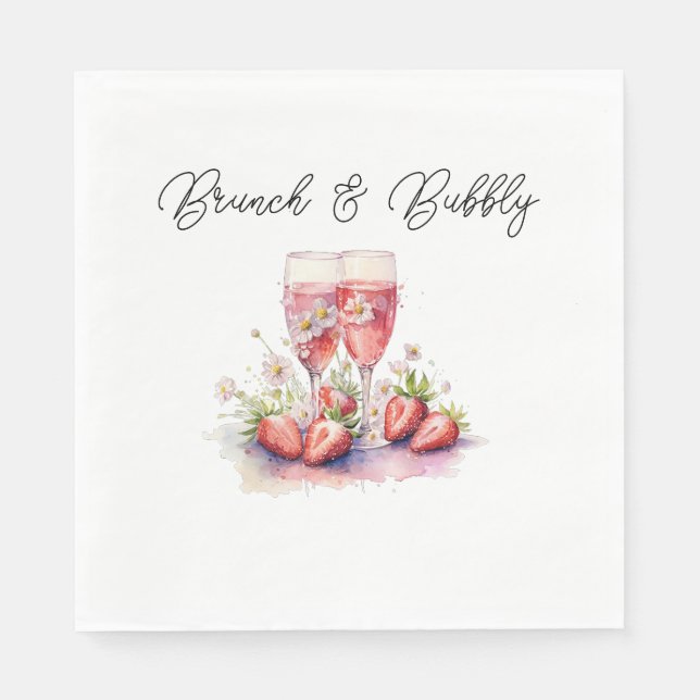 Strawberry Champagne Floral Bridal Shower Paper Napkin (Front)