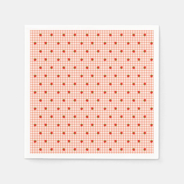 Strawberry Check Orange Napkin (Front)