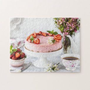 Strawberry Cheesecake Tea Party Flowers Jigsaw Puzzle