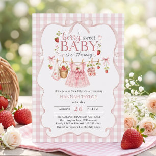 Strawberry Clothesline Berry Sweet Baby Shower Invitation