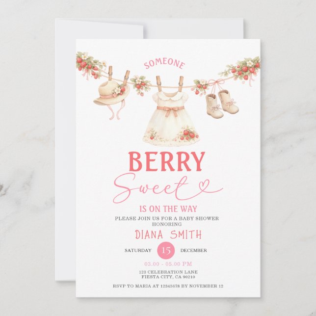 Strawberry Clothesline Sweet Baby Shower  Invitation (Front)