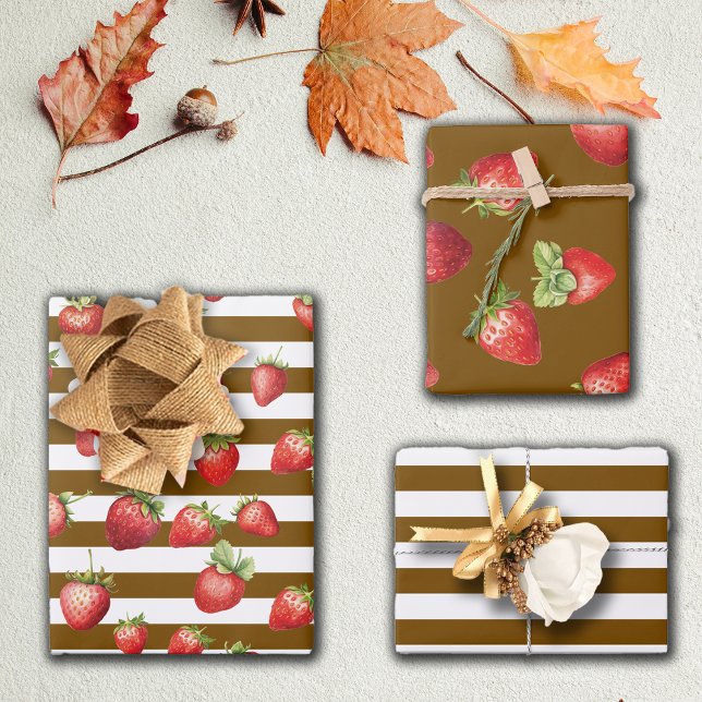 Strawberry Cocoa Stripes  Wrapping Paper Sheet (Creator Uploaded)