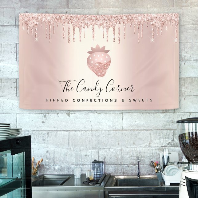 Strawberry Confection Rose Gold Glitter Drips Chic Banner (Creator Uploaded)