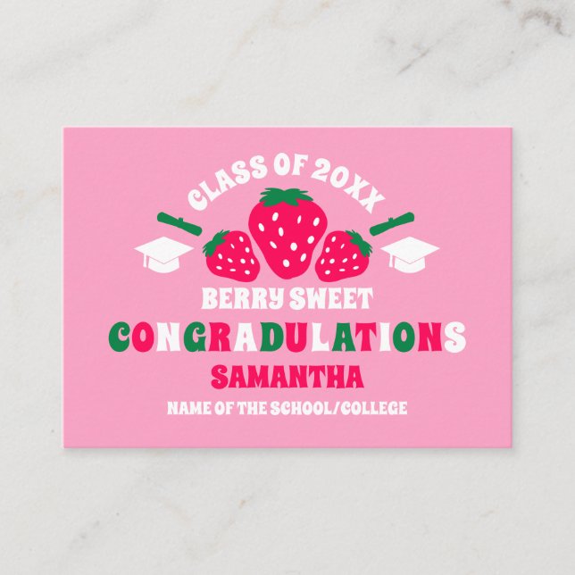 Strawberry Congratulations Graduate Name Calling Card (Front)