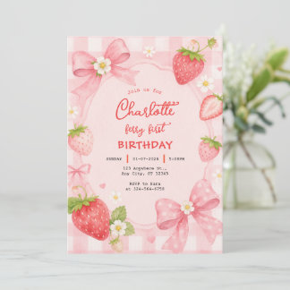 Strawberry Coquette Birthday Pink Girl Cute Invitation