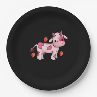 Strawberry Cow Cute Pink Cow Paper Plate