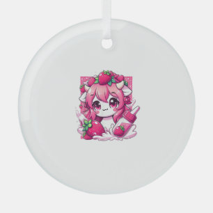 Strawberry Cow Kawaii Anime Strawberry Milk _1 Glass Ornament