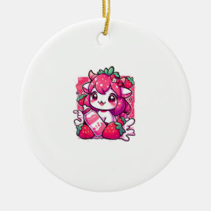 Strawberry Cow Kawaii Anime Strawberry Milk _2_1 Ceramic Ornament