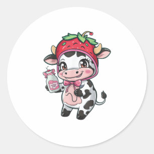 Strawberry Cow Kawaii Anime Strawberry Milk _2 Classic Round Sticker