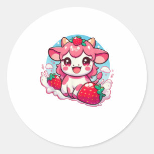 Strawberry Cow Kawaii Anime Strawberry Milk _3 Classic Round Sticker