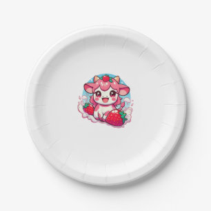 Strawberry Cow Kawaii Anime Strawberry Milk _3 Paper Plate