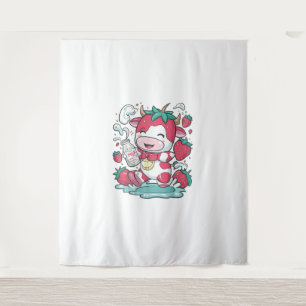 Strawberry Cow Kawaii Anime Strawberry Milk _4 Tapestry