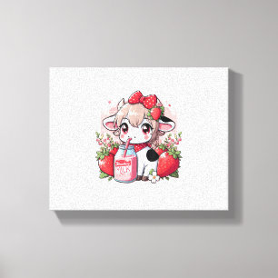 Strawberry Cow Kawaii Anime Strawberry Milk _6 Canvas Print