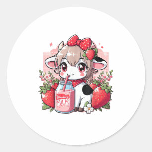 Strawberry Cow Kawaii Anime Strawberry Milk _6 Classic Round Sticker