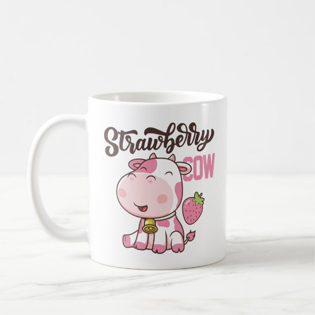 Strawberry cow kawaii cow cute cow pink print  coffee mug (Left)