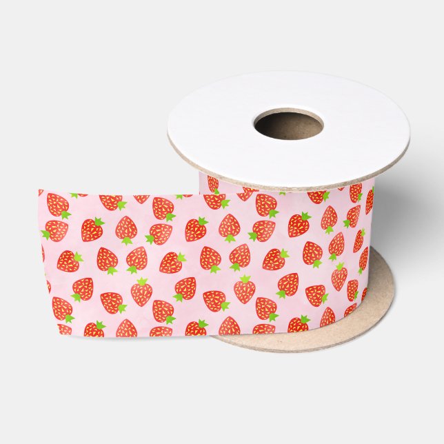 Strawberry Cream Pattern Pretty Pink Red Satin Ribbon (Spool)