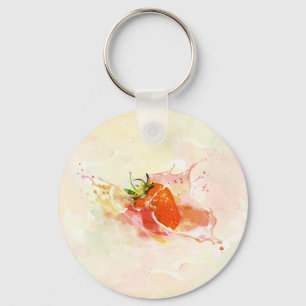 Strawberry Cream Splash! Watercolor Keychain