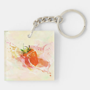 Strawberry Cream Splash! Watercolor Keychain