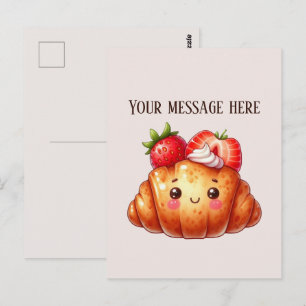 Strawberry Croissant add business name or message Postcard