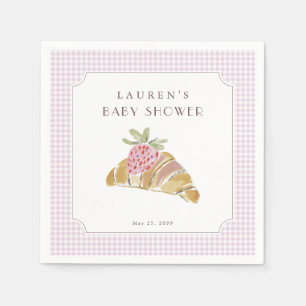 Strawberry Croissant Pink Gingham Baby Shower  Napkin