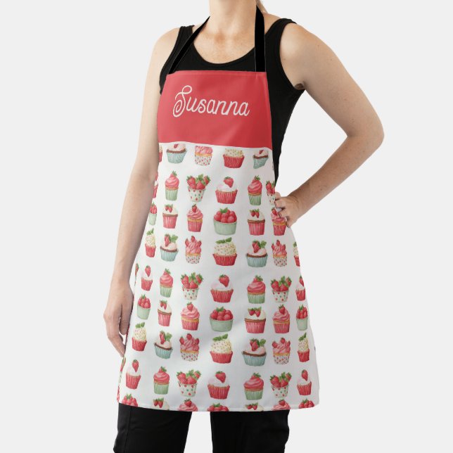 Strawberry Cupcake Apron Custom Name (Insitu)