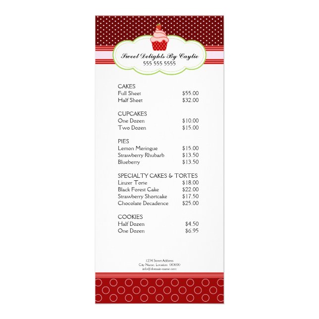 Strawberry Cupcake Bakery Rack Card (Front)