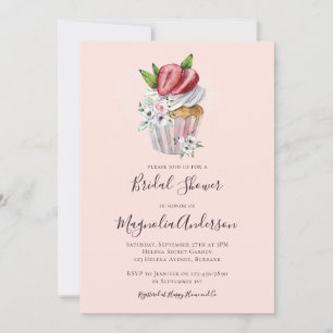 Strawberry Cupcake Bridal Shower Invitation