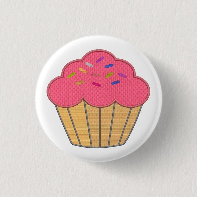 Strawberry Cupcake Faux Embroidery Print 1 Inch Round Button (Front)