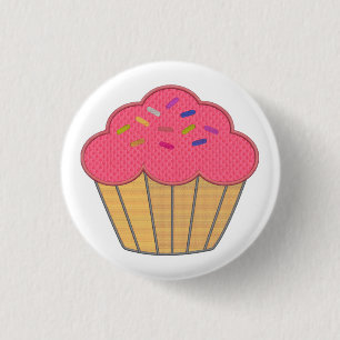 Strawberry Cupcake Faux Embroidery Print 1 Inch Round Button
